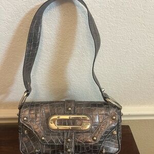 Guess Croc-Embossed Metallic Shoulder Bag